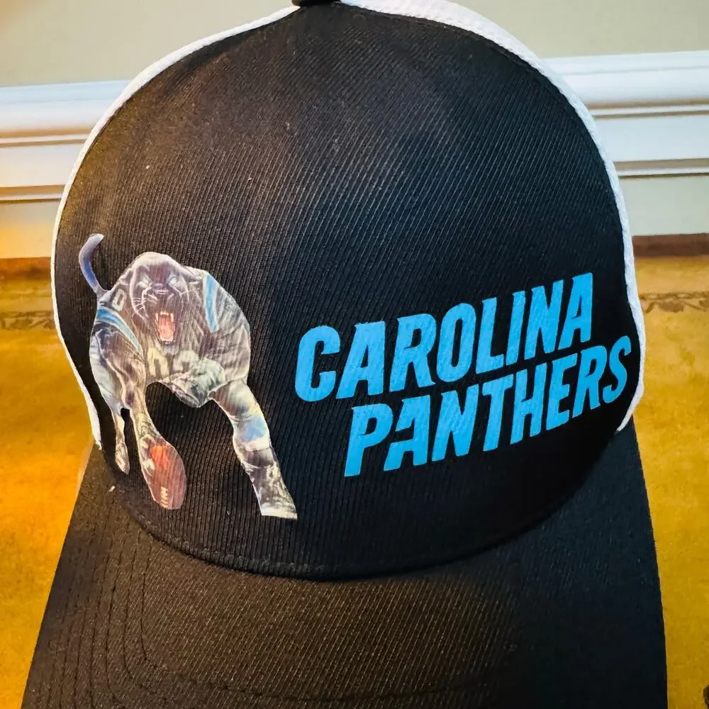 NFL Carolina Panthers Mesh Flexfit Black White Trucker Baseball Hat Small Medium